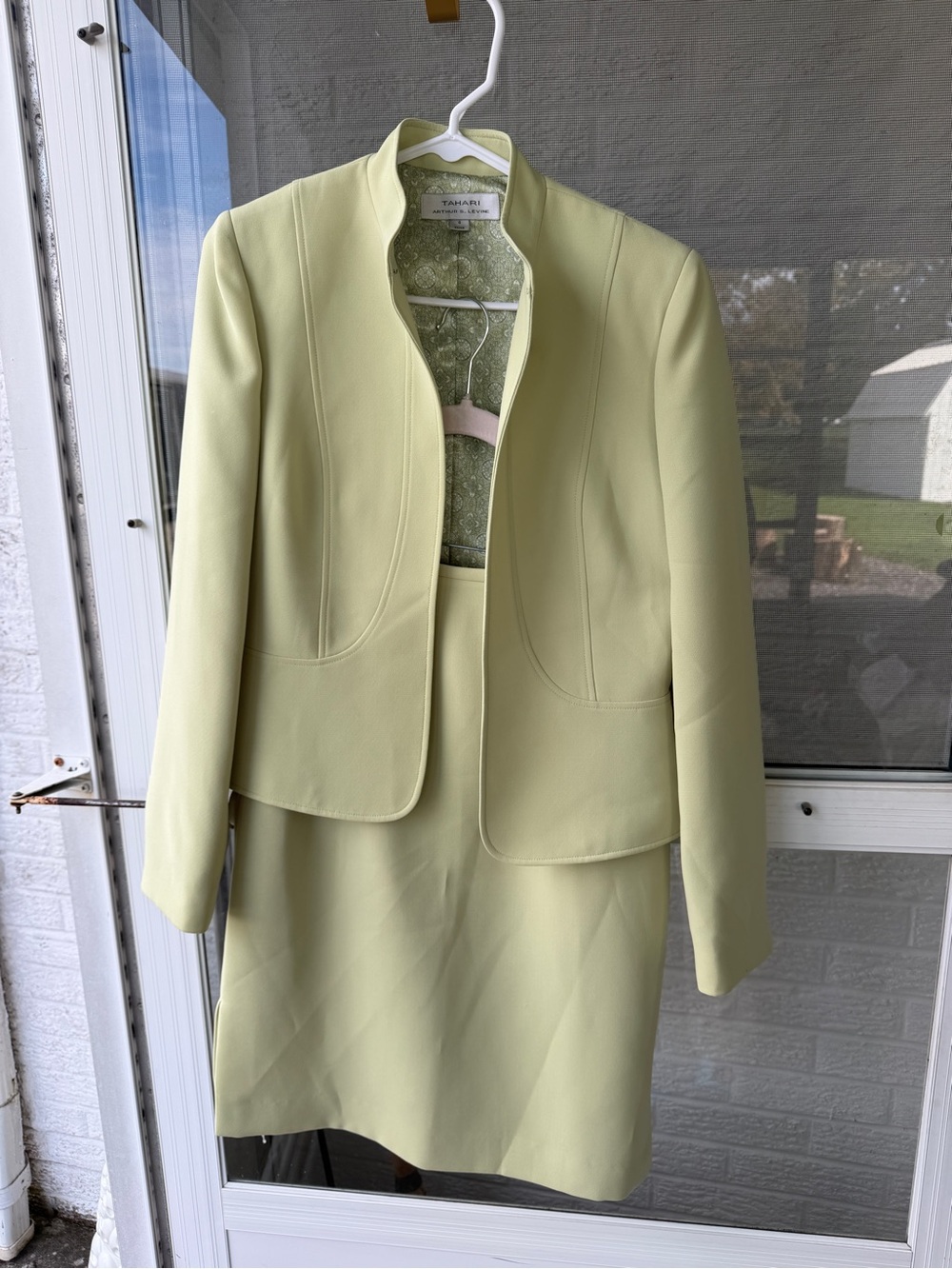 Tahari ASL Pale Lime Green Tailored Jacket and Skirt Set